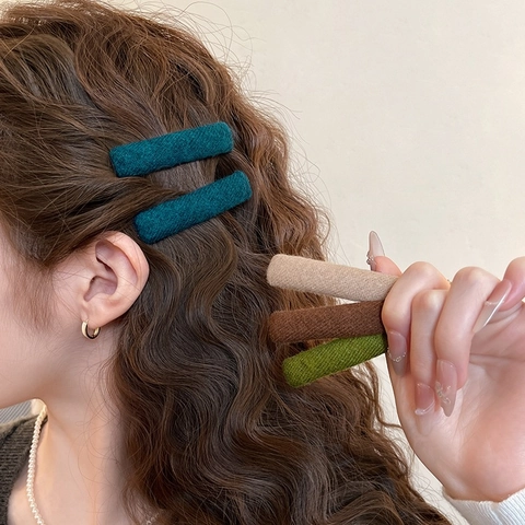 Handmade Fabric Wrapped Rectangular Hair Clips Knit Texture BB Clips Morandi Colors Elegant Side Pins For Women Hair Accessories