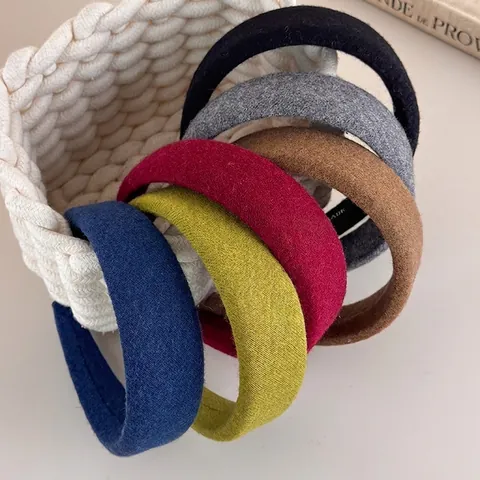 Diadema Acolchada de Hilo de Color Sólido Hecha a Mano Estilo Coreano Vintage Dulce Esponja Gruesa Para Mujer