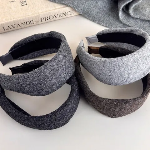 Diadema de Lana de Punto de Moda de Otoño Invierno para Mujer Banda de Pelo Gruesa de Color Sólido de Borde Ancho de Parte Superior Alta Accesorios para el Cabello