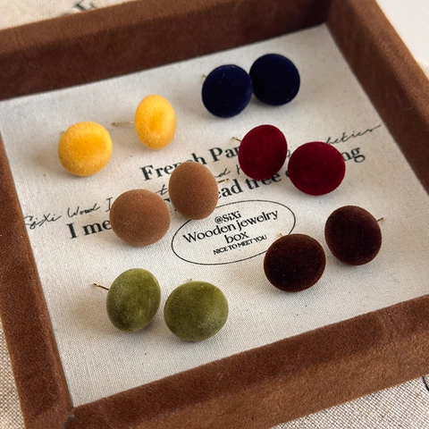 Vintage Flocked Round Ball Stud Earrings Copper Earring Post Retro Autumn Winter Velvet Earrings For Women Fashion Ear Jewelry
