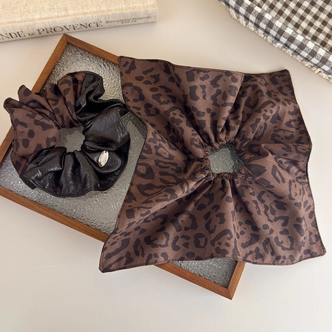 Leopard Print PU Leder Patchwork Haargummi Große Haarbänder Für Damen Retro Korean Style Haarschmuck