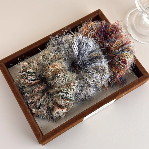 Fluffy Knit Multicolored Scrunchie Korean Style Hair Tie Furry Elastic Hair Band For Women Winter Hair Accessories