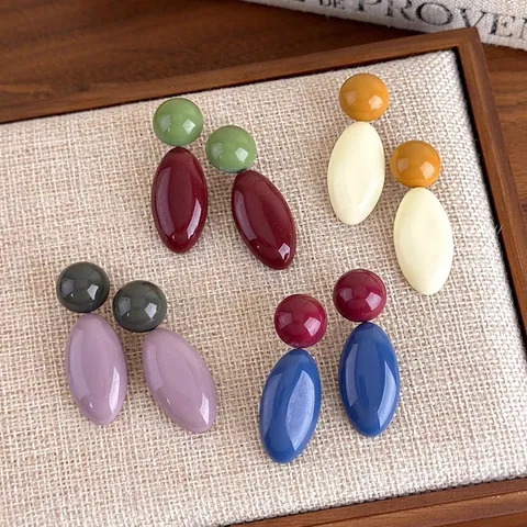 Vintage Hars Contrastkleur Hangoorbellen Met Koperen Stift Geometrische Franse Stijl Voor Vrouwen Sieraden Feest