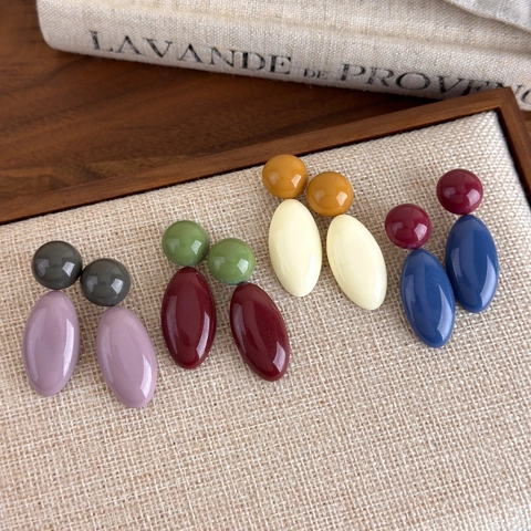 Vintage Hars Contrastkleur Hangoorbellen Met Koperen Stift Geometrische Franse Stijl Voor Vrouwen Sieraden Feest