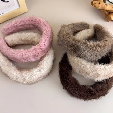 Women Plush High Top Headband Soft Faux Fur Thickened Hair Band Winter Warm Hair Hoop Solid Color Hair Accessory For Daily