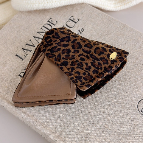 Vintage Leopardenmuster Patchwork Dreieck Haarklammer Plüsch Kunstleder Haifisch Clip Herbst Winter Elegante Haarspange Accessoire