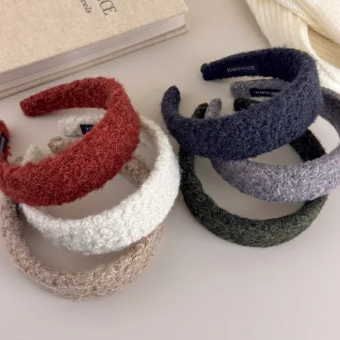 Handgefertigt Winter Warm Plüsch Haarband Lammwolle Textur Breit Stirnband Für Damen High Skull Top Mode Haarschmuck