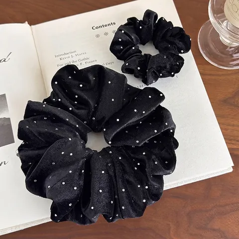 Vintage Schwarze Samt Strass Haar Scrunchies Elegante Elastische Pferdeschwanz Halter Koreanische Stil Haar Accessoires Damen