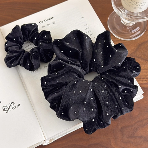 Vintage Schwarze Samt Strass Haar Scrunchies Elegante Elastische Pferdeschwanz Halter Koreanische Stil Haar Accessoires Damen
