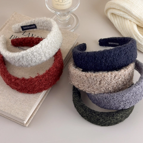 Handgefertigt Winter Warm Plüsch Haarband Lammwolle Textur Breit Stirnband Für Damen High Skull Top Mode Haarschmuck
