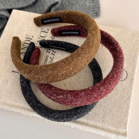 Handmade Felt Headband Thickened High Top Skull Hair Band Autumn Winter Solid Color Plush Fabric Headpiece For Women Accessory