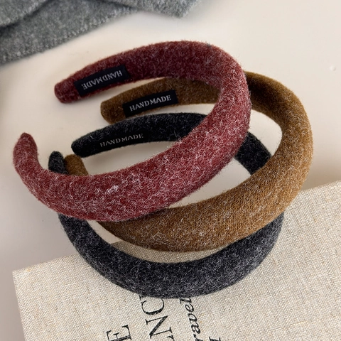 Handmade Felt Headband Thickened High Top Skull Hair Band Autumn Winter Solid Color Plush Fabric Headpiece For Women Accessory