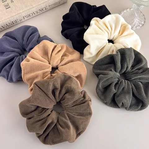 Coleteros de Felpa Grandes Lazos para el Cabello de Franela Extragrandes para Mujer Color Sólido Diademas Elásticas Plisadas Otoño Invierno