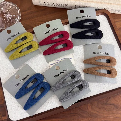Lot de 2 Barrettes à Clip en Forme de Larme Enveloppées de Tissu de Laine pour Femmes Épingles à Cheveux BB Ovales Faites à la Main Vintage Accessoires de Coiffure