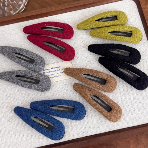 Lot de 2 Barrettes à Clip en Forme de Larme Enveloppées de Tissu de Laine pour Femmes Épingles à Cheveux BB Ovales Faites à la Main Vintage Accessoires de Coiffure