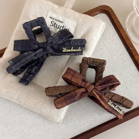 Molla per Capelli Grande Fiocco per Donna Maillard Tessuto a Quadri Marroni Fatto a Mano Elegante Accessori per Capelli Copricapo