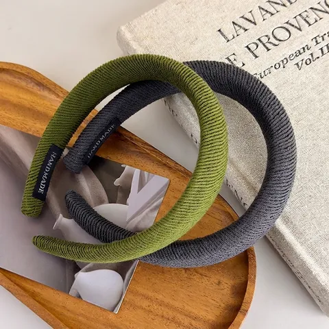 French Retro Ribbed Knitted Sponge Padded Headband For Women High Top Wide Hair Hoop Handmade Minimalist Solid Color Hair Accessories