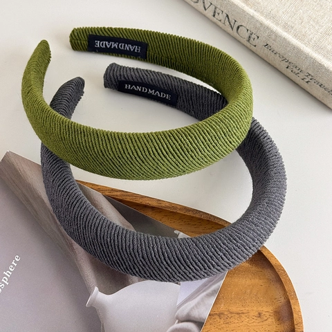 French Retro Ribbed Knitted Sponge Padded Headband For Women High Top Wide Hair Hoop Handmade Minimalist Solid Color Hair Accessories