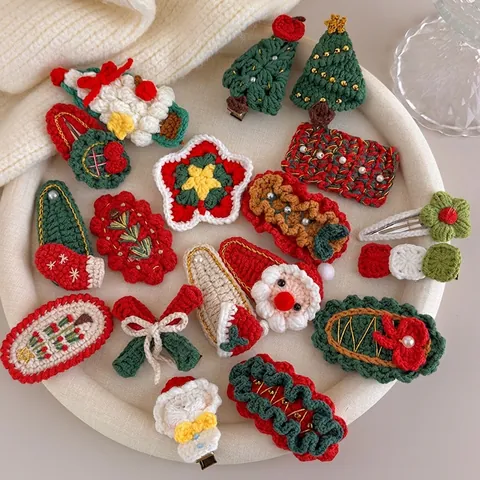 Fermagli Natalizi in Maglia Simpatici Babbo Natale Renna Pupazzo di Neve Uncinetto Forcine per Ragazze Donna Festa di Natale Accessori