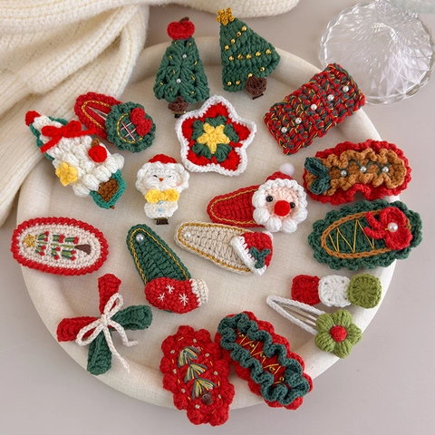 Fermagli Natalizi in Maglia Simpatici Babbo Natale Renna Pupazzo di Neve Uncinetto Forcine per Ragazze Donna Festa di Natale Accessori