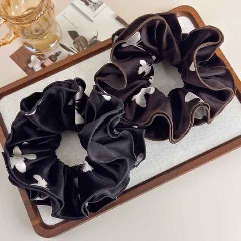 Elastico per Capelli Grande in Velluto Stampa a Farfalla Stile Francese per Donna Elegante Elastico Vintage per Coda di Cavallo Accessori per Capelli