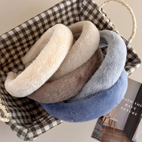 Elegante Diadema De Peluche Engrosada De Invierno Pelo De Conejo De Imitación Banda Ancha Efecto Cráneo Alto Accesorios Para Mujer