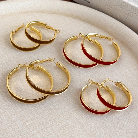 Orecchini a Cerchio in Velluto Vintage da Donna Placcati in Oro Lega di Ferro Cerchio Geometrico Rosso Caffè Eleganti Gioielli