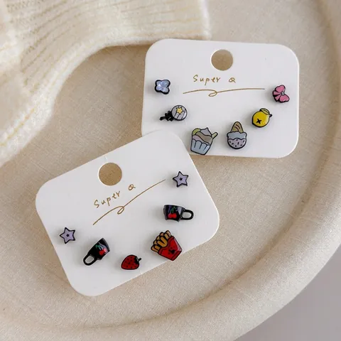 Collection de Boucles d'Oreilles en Cuivre Émaillé de Dessin Animé pour Femmes Filles Petites Frites de Glace de Fruits Bijoux Quotidiens