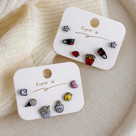 Collection de Boucles d'Oreilles en Cuivre Émaillé de Dessin Animé pour Femmes Filles Petites Frites de Glace de Fruits Bijoux Quotidiens