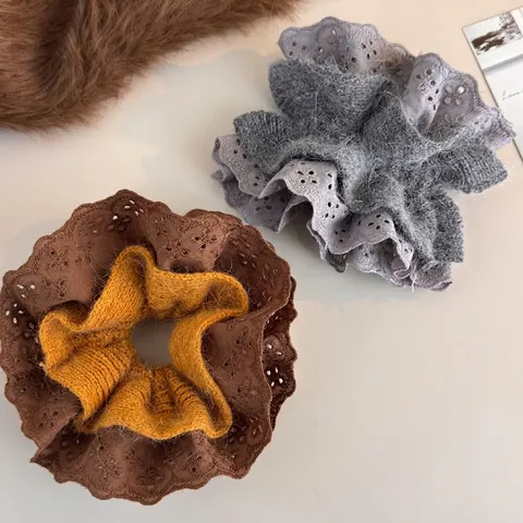 Koreaanse Gebreide Kant Oversized Scrunchie Herfst Winter Grote Paardenstaart Haarelastiek Lazy Style Haaraccessoires Vrouwen