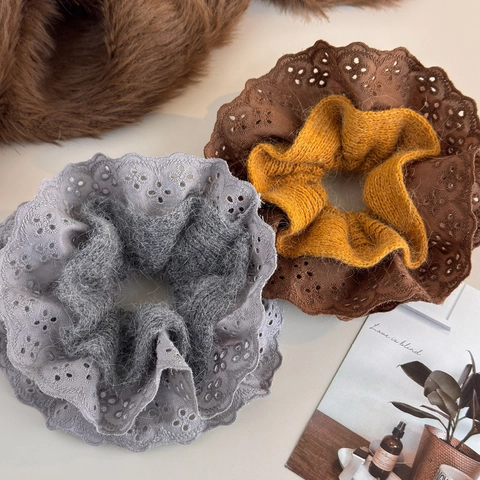 Koreaanse Gebreide Kant Oversized Scrunchie Herfst Winter Grote Paardenstaart Haarelastiek Lazy Style Haaraccessoires Vrouwen