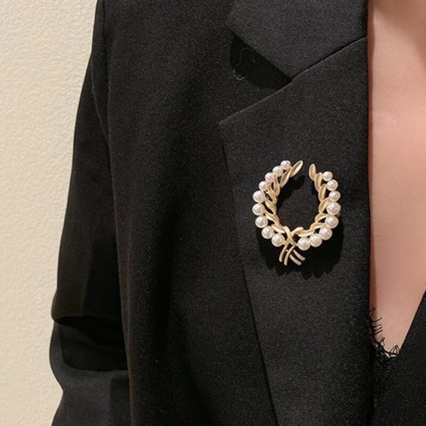 Luxuriöse Vintage Brosche Goldlegierung Damen Elegant Künstliche Perle Girlande Weizenähre Anzug Nadel Hochzeit Schmuck