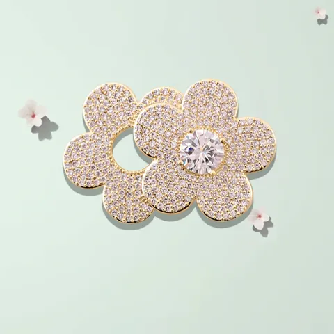 Elegant Gold Tone Alloy Flower Brooch With Shiny Rhinestones Pave Inlaid Double Floral Corsage Pin For Women Daily Party Jewelry