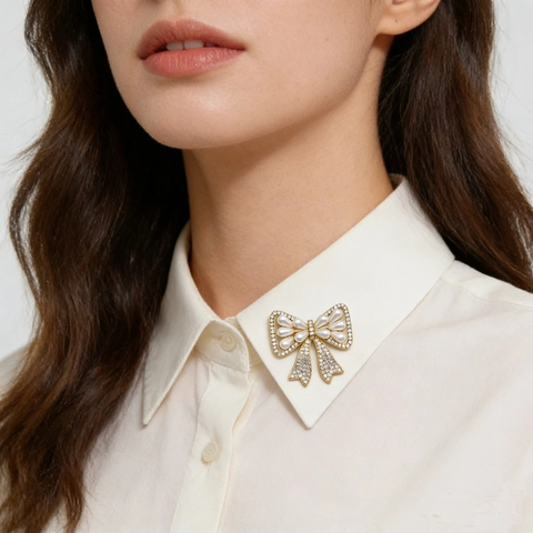 Elegant Alloy Bowknot Brooch For Women With Artificial Pearl And Rhinestone Decoration Gold Silver Plated Fashion Jewelry Gift