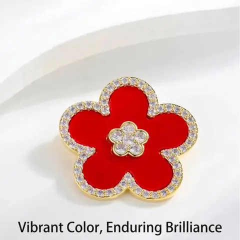 Vintage Legierung Fünfblättrige Blume Brosche Für Damen Elegant Schwarz Rot Strass Emaille Stil Anzug Jacke Reversnadel Schmuck