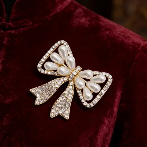 Elegant Alloy Bowknot Brooch For Women With Artificial Pearl And Rhinestone Decoration Gold Silver Plated Fashion Jewelry Gift
