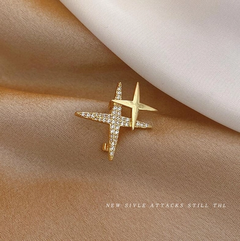 Elegante Broche de Estrella de Aleación de Zirconia Diseño de Capas Oro Plata Pin de Traje Joyería de Moda Moderna para Mujer