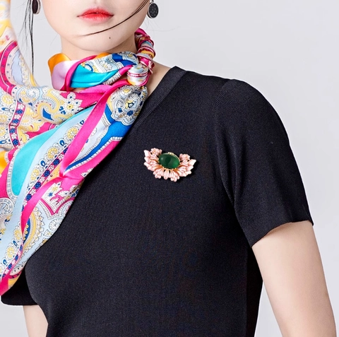 Broche Retro Estilo Chino Flor de Begonia para Mujer Aleación Alta Calidad con Piedra Resina Verde Incrustada Alfiler