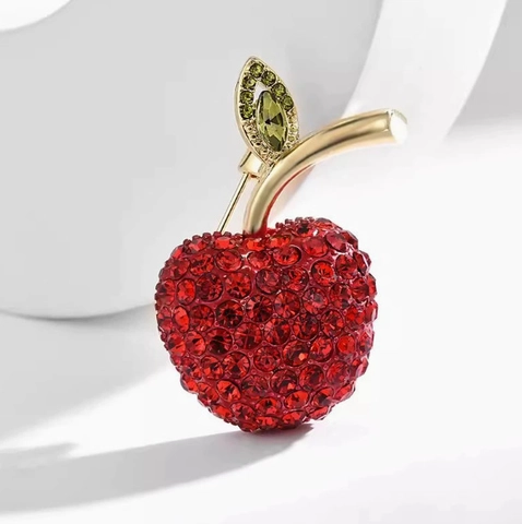 Lussuosa e Simpatica Spilla a Forma di Mela Rossa con Strass in Lega di Frutta per Abiti e Cappotti Donna Gioielli Eleganti
