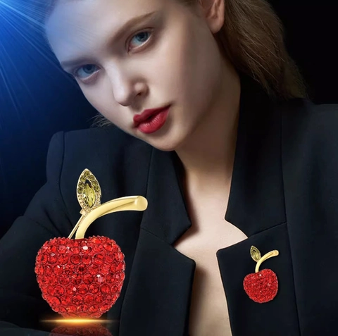 Lussuosa e Simpatica Spilla a Forma di Mela Rossa con Strass in Lega di Frutta per Abiti e Cappotti Donna Gioielli Eleganti
