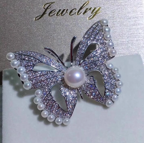 Elegante Broche de Mariposa de Aleación Con Adorno de Strass y Perla Artificial para Mujer Joyería de Moda Regalo