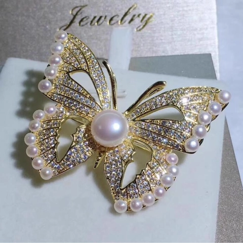 Elegante Broche de Mariposa de Aleación Con Adorno de Strass y Perla Artificial para Mujer Joyería de Moda Regalo