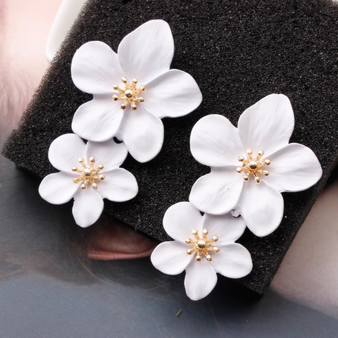 Pendientes de Botón de Flor de Doble Capa Vintage Laca Mate Aleación Florales para Mujer Joyería para Fiestas Diarias