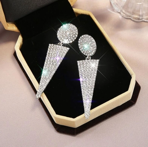 Luxus Legierung Strass Geometrische Hänger Ohrringe Mit 925 Sterlingsilber Ohrstecker-Stift Für Damen Mode Party Schmuck