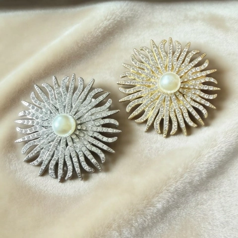 Broche Vintage de Perla Artificial de Imitación de Rayos de Sol Para Mujer Elegante Broche de Aleación de Strass Para Trajes Vestidos Accesorios de Fiesta