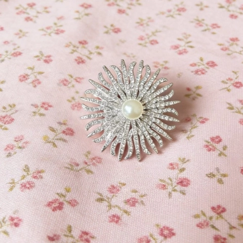 Broche Vintage de Perla Artificial de Imitación de Rayos de Sol Para Mujer Elegante Broche de Aleación de Strass Para Trajes Vestidos Accesorios de Fiesta