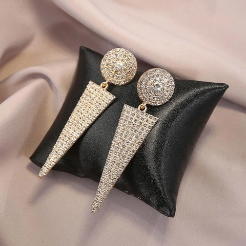 Luxus Legierung Strass Geometrische Hänger Ohrringe Mit 925 Sterlingsilber Ohrstecker-Stift Für Damen Mode Party Schmuck