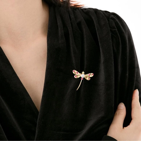 Vintage Libel Brosje Legering Strass Kunstparel Speld Voor Dames Banket Pak Accessoires Elegante Gouden Brosje