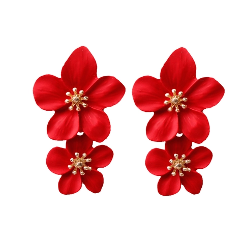 Pendientes de Botón de Flor de Doble Capa Vintage Laca Mate Aleación Florales para Mujer Joyería para Fiestas Diarias