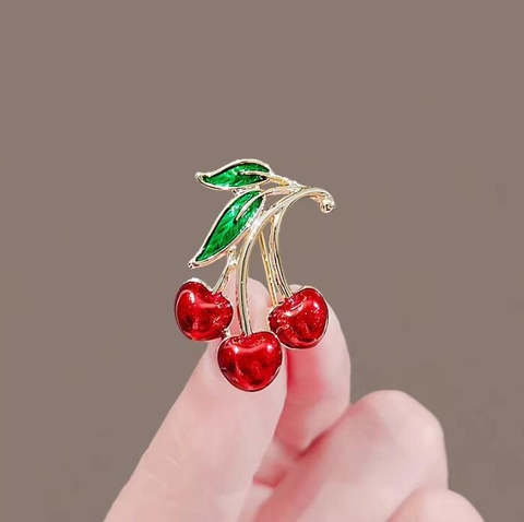 Vintage Rote Kirsche Brosche Für Damen Legierung Emaille Frucht Reversnadel Mode Süßer Schmuck Pullover Zubehör Geschenk
